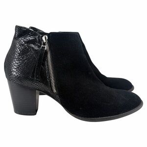 Vionic Women’s Black Suede Snakeskin Ankle Booties Size 11 Comfort Block Heel